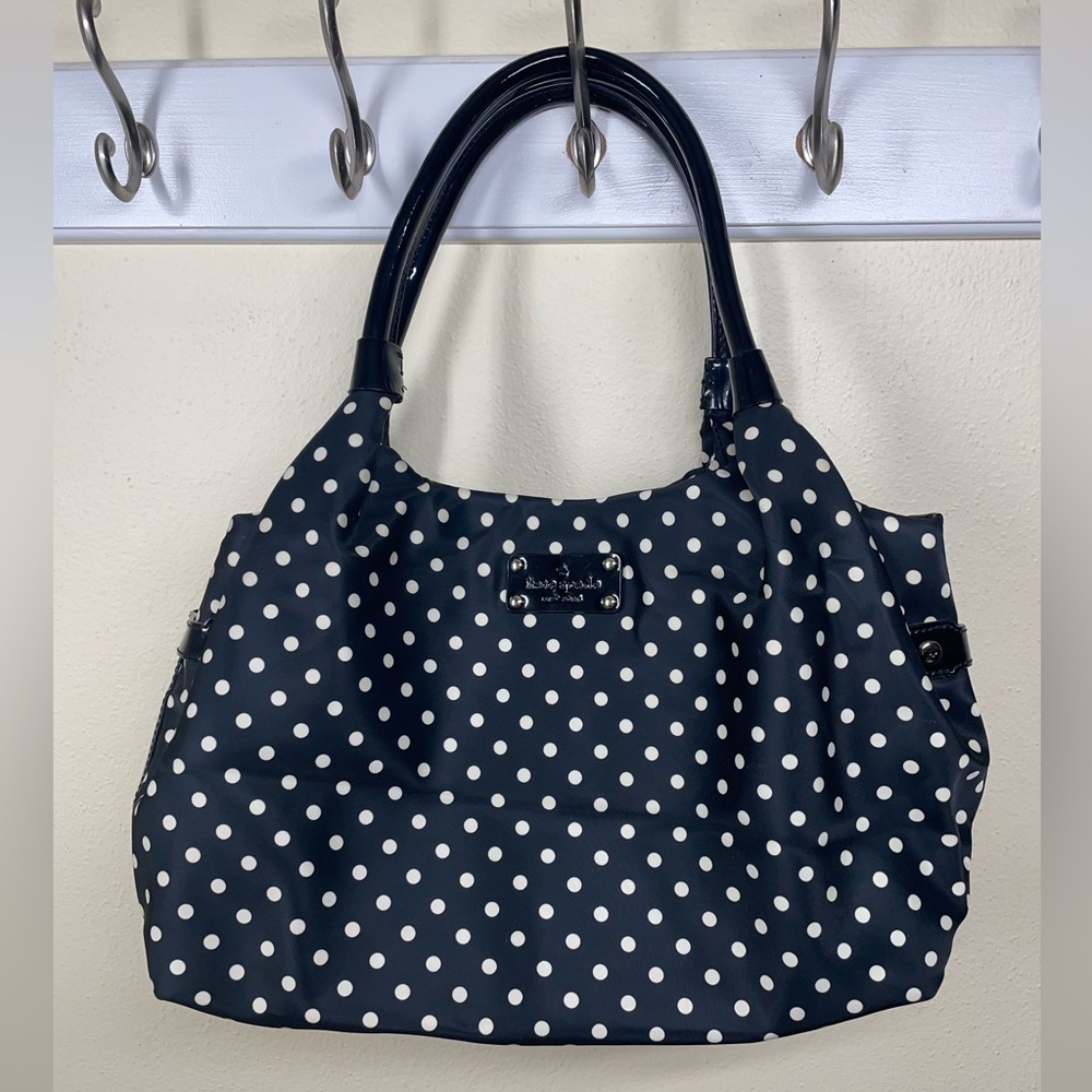 🖤 KATE SPADE Nylon Polka Dot Shoulderbag with Patent Leather Trim